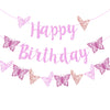 Butterfly Birthday Decorations Pink Glitter Butterfly Happy Birthday Party Banner for Spring Butterfly Themed Gender Reveal Baby
