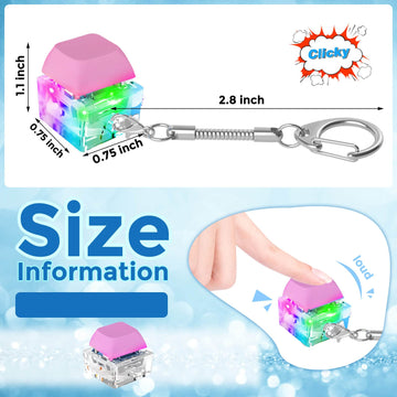 Keyboard Fidget Toys Keychain Keyboard Decompression Toys Mechanical Key Button Stress Relief Gifts for mature-themed and Kids Finger Clicker Toys ADHD Toy Cool Fidgets(LED Light-Pink)