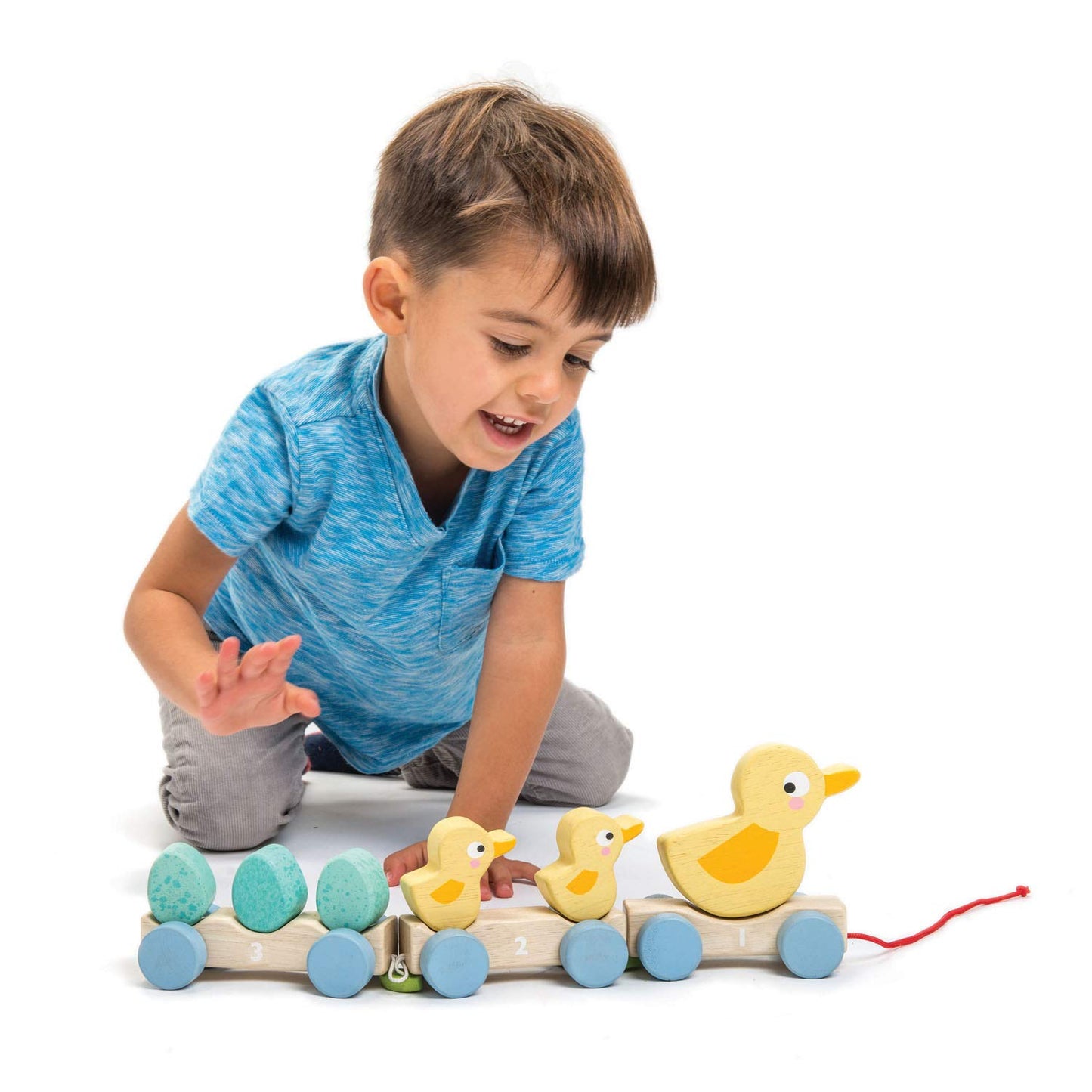 Tender Leaf Toys - Pull Along Ducks - Classic Wooden Pull Along Toy - 9Pc Duck Family Set With 1 Mother Duck, 2 Baby Ducks, 3 Eggs And 3 Cars - Encourages Number Learning - 18Mths+