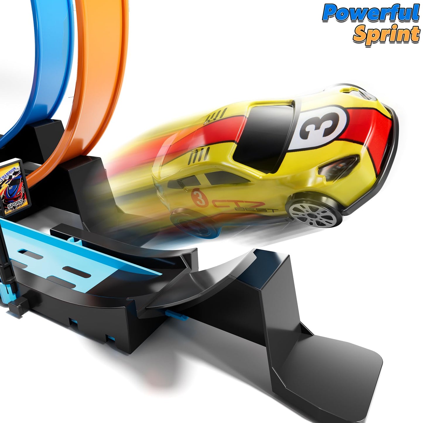 Lilybuds Toy Car Race Track Set For Boys Kids Age 3-5 4-7, Race Tracks With 4 Crash Zones And 1:64 Scale High-Speed Slot Cars, C