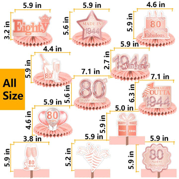Happy 80Th Birthday Rose Gold Table Honeycomb Centerpieces Balloons Theme Decor Table Decorations Table Toppers For Girls Women Sweet Princess 80 Years Old Pink Birthday Party Bday Supplies Ornament