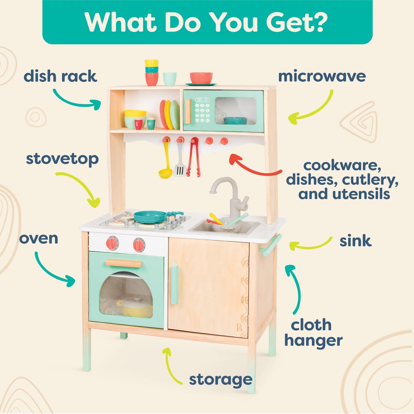 B. toys- Mini Chef Kitchenette- Pretend Play Wooden Play Kitchen - Kitchen for Kids - Kitchen Play Set & Accessories - 20+ - 3 Y