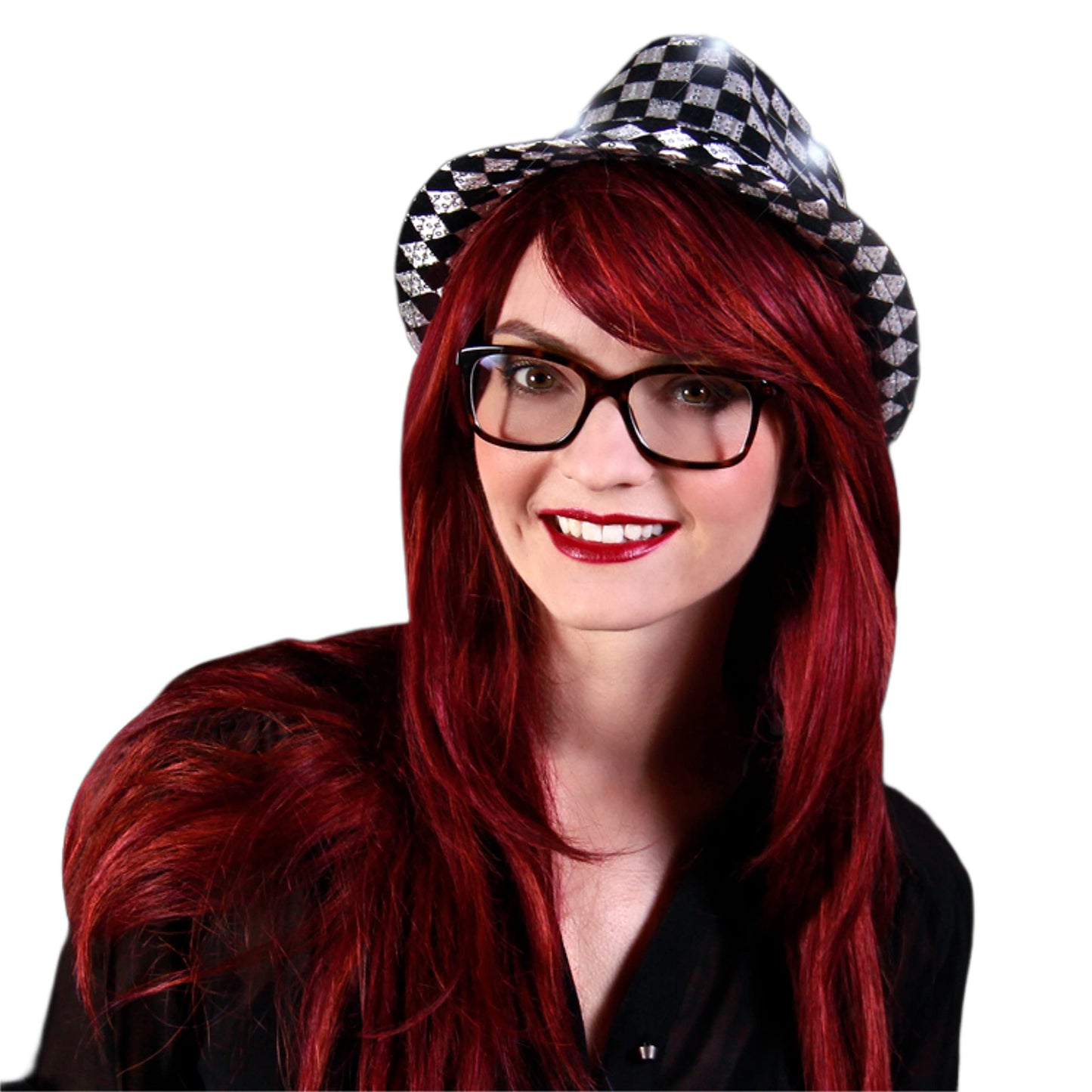 Blinkee Led Flashing Fedora Hat With Checkered Sequins Black And White