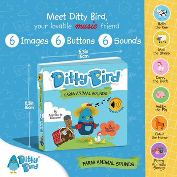 Ditty Bird Farm Animals Sound Book For Toddlers | Interactive Farm Board Book With Real Animal Sounds | Touch & Sound Book For A