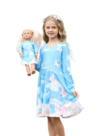 Bow Dream Cute Girl Dress And Matching American Girl Doll Clothes Accessories For Girls Dresses Size 120