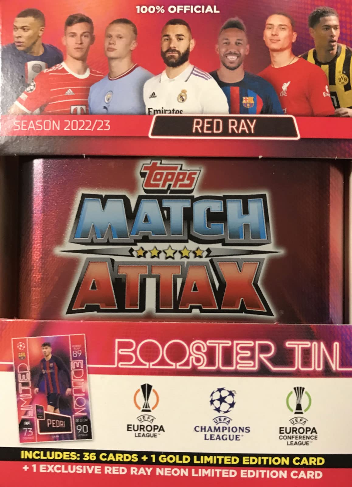 Topps Match Attax 2022/23 - Uefa Champions League, Football Cards - Tin Mini Collection, Red Ray