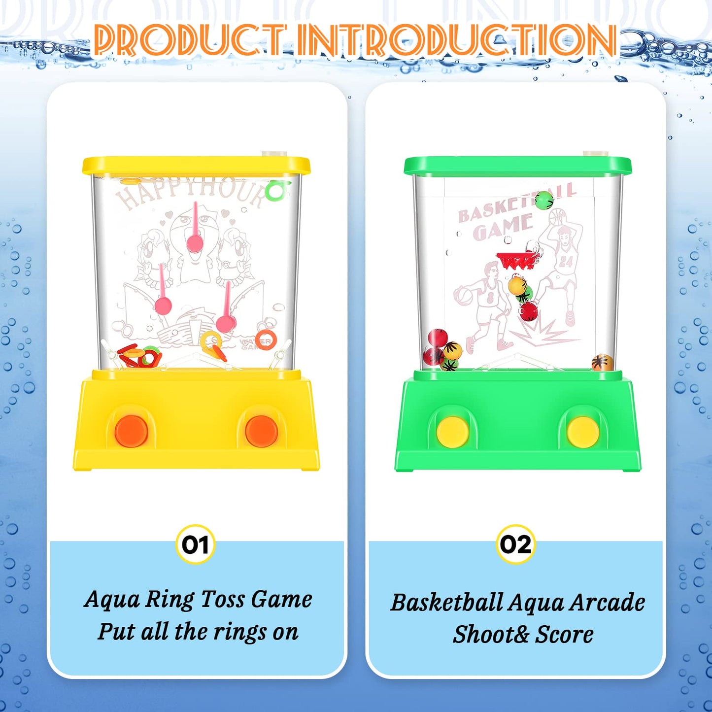 Skylety 2 Pcs Handheld Water Game 2.6 x 3.25 Inch Arcade Water Ring Water Tables in a Gift Box for Beach Fun Game Toys Fun Stock