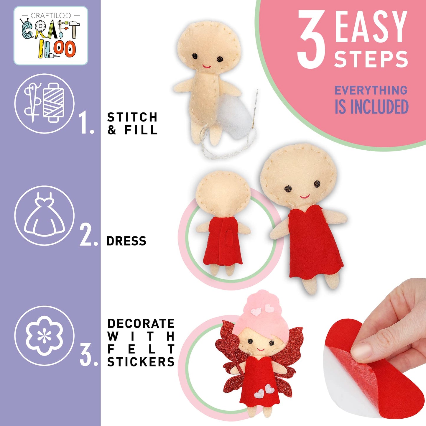 Craftiloo Fairy Sewing Kits For Little Girls 5 Easy Projects For Children Beginners Sewing Kit Kid Crafts Make Your Own Felt Pil
