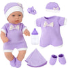 Zntwei 12 Inch Baby Doll Playset With Reborn Baby Dolls Clothes And Accessories Including Purple Jumpsuit, Hats, Socks, Bottles,