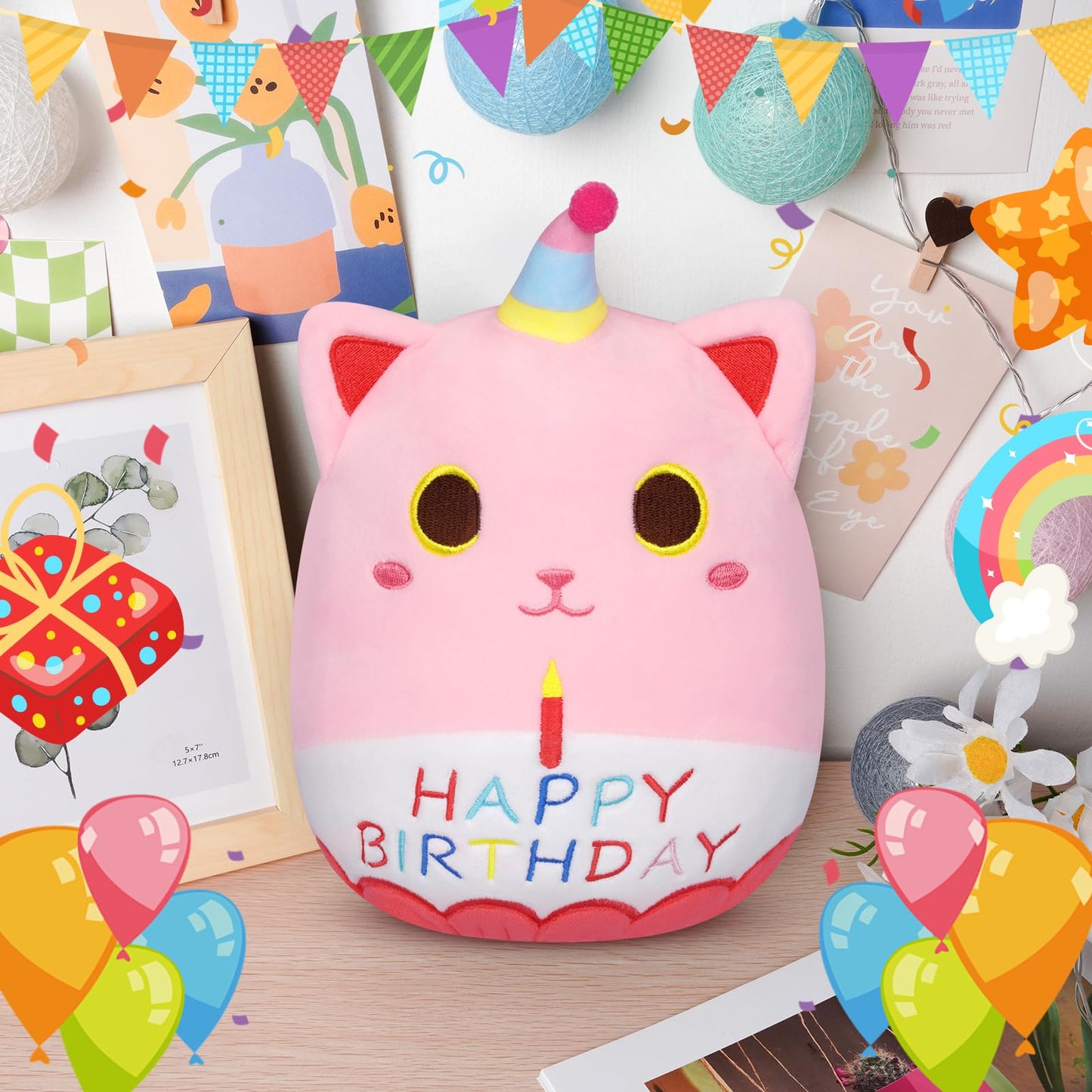 Kophinye Cat Plush,8In Pink Cat Birthday Stuffed Animal Gifts For Girlfriend, Kawaii Kitten Stuffed Animal Cute Plush Toy For Ki