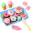 LOVESTOWN Pretend Desserts Food Toy, 15 PCS Play Food Desserts Set for Kids Kitchen, Play Dounts for Toddlers,Toy Food Ice Cream