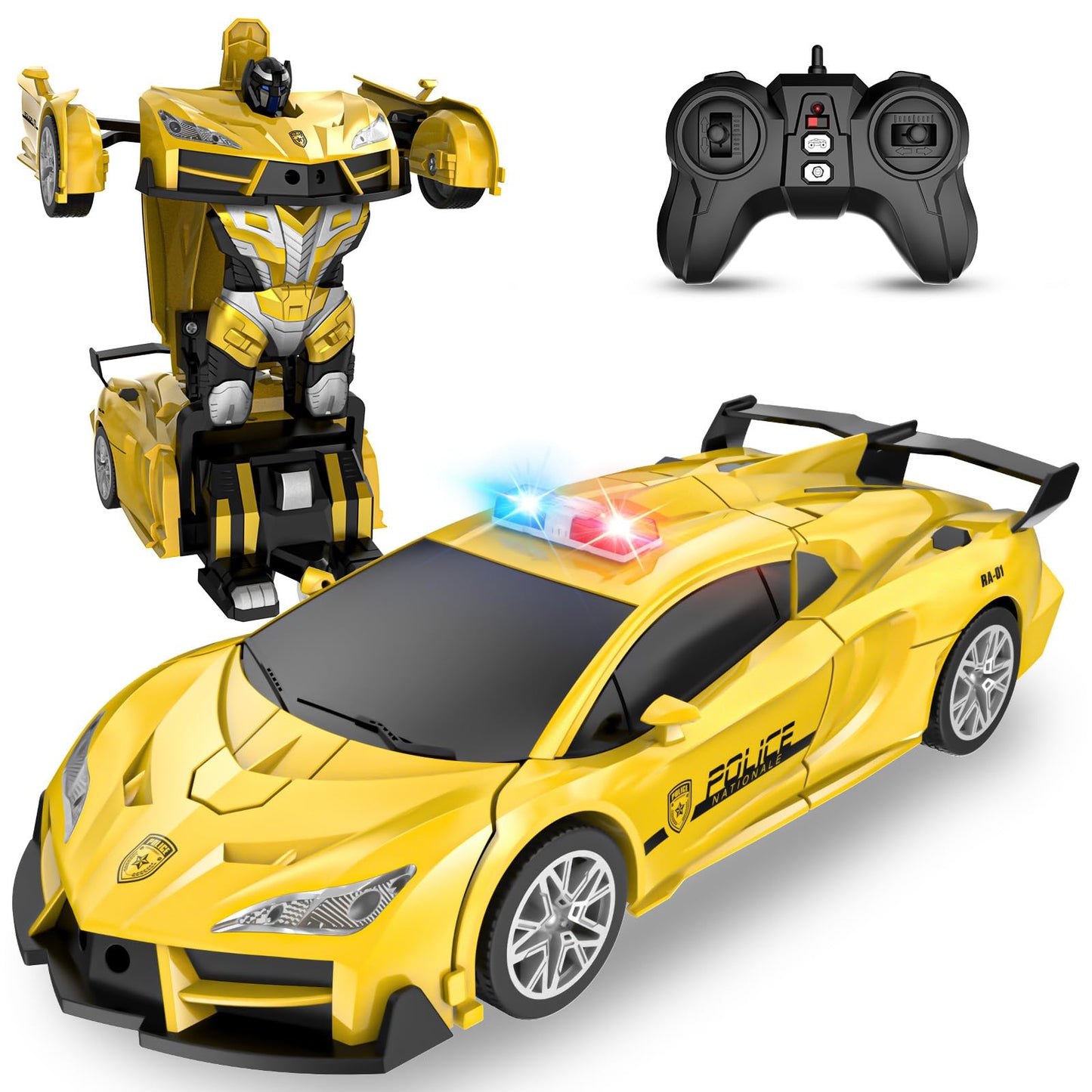 Cegoufun Remote Control Car For Kids Rc Cars For Boys,One Button Transformation To Robot With Flashing Light 2.4Ghz Transforming