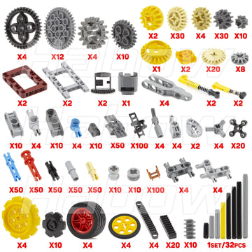 Habow 852Pcs Technic-Parts Gears-Axle-Pin-Connector Compatible With Lego-Technic, Shock-Absorber Wheels Chain Link Frame Joints