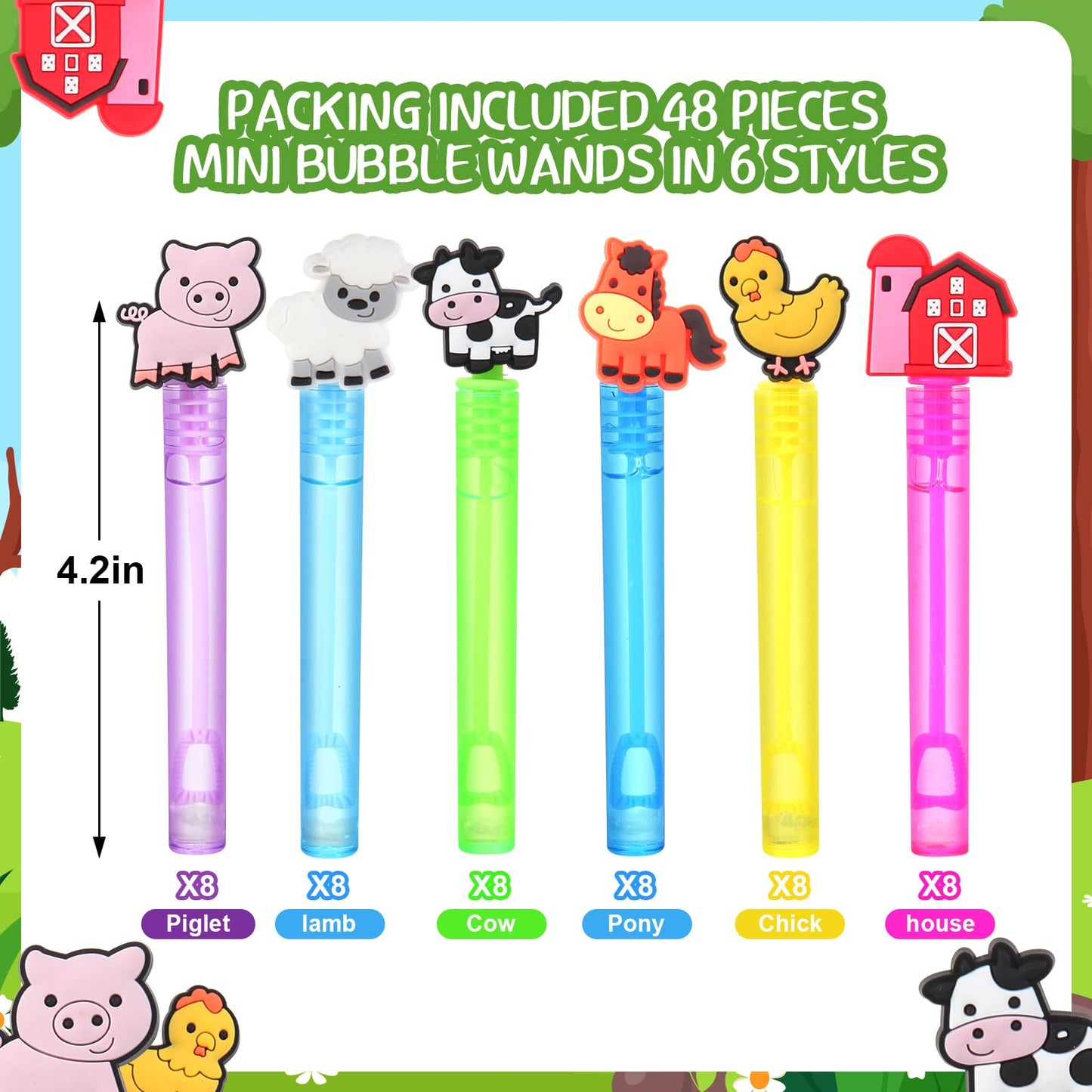 48 Pieces Farm Animal Party Favors Bubble Wands For Kids Barnyard Animal Cow Rodeo Birthday Party Supplies,Goodie Bag Stuffers C