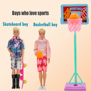 Eutenghao 44Pcs Doll Clothes And Accessories For 12 Inch Boy Dolls Include 27 Different Shirt Jeans Wear Trousers Pants For 12'' Boy Doll Basketball Stands Skateboard Sprots Style Accessories