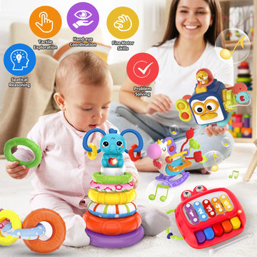 4 In 1 Baby Toy For 6 12 18 Month, Learning Toys For Babies 6-12 Months, Baby Busy Cube Toys, Stacking Toys, Unicorn Pull String