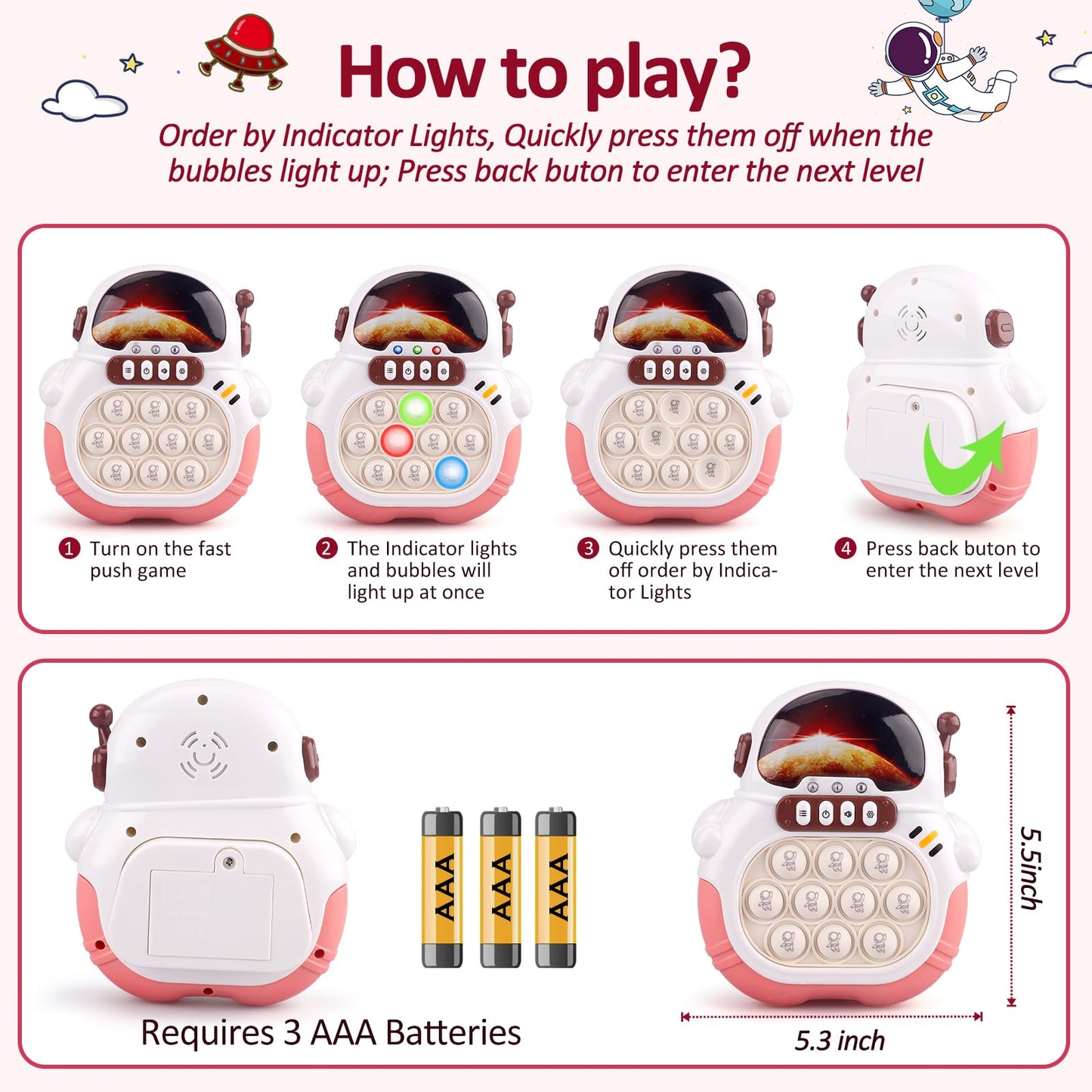 Blackma Quick Push Game Fidget Toys For Kids, Handheld Puzzle Game Sensory Toys, Fast Push Bubble Game, Xmas Birthday Gifts For