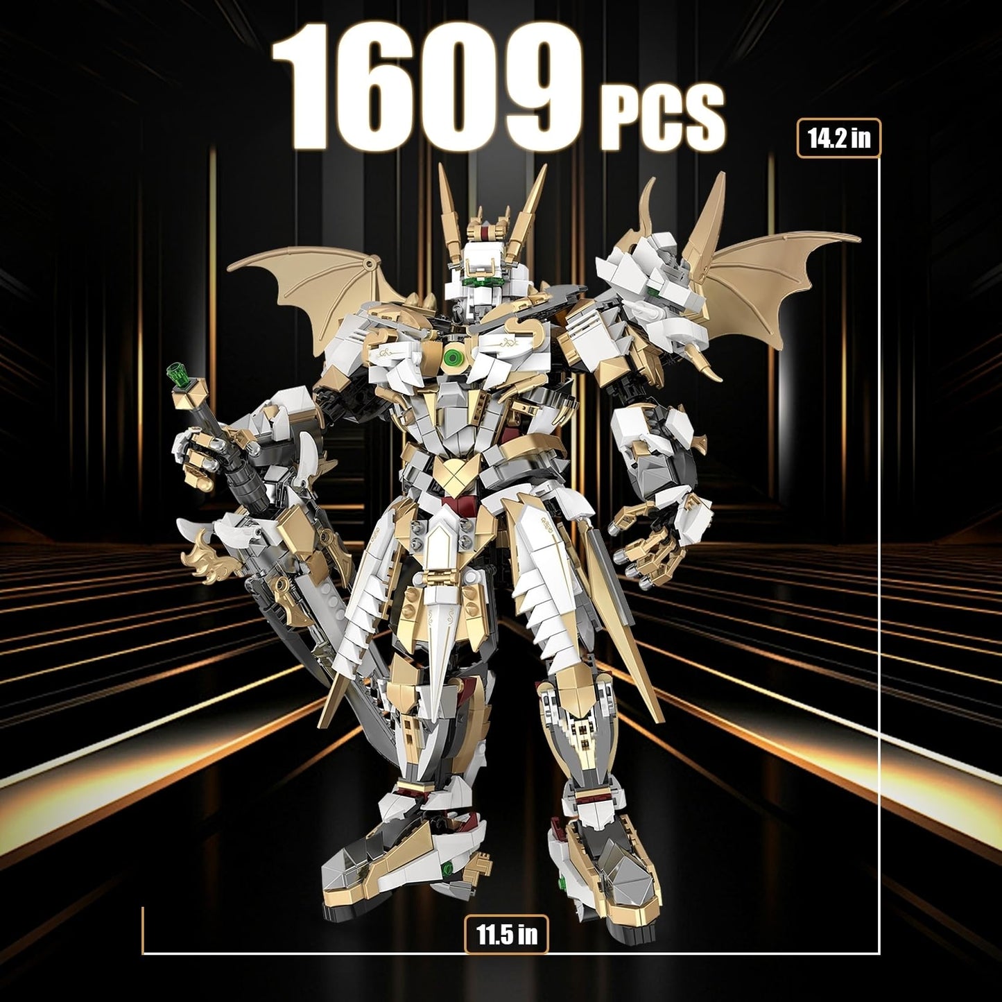 HIGH GODO Hero Mech Building Blocks Set, 1609 Pieces, Plastic, Golden Armor Robot Model for Adults and Teens Ages 14+