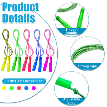 Honoson 100 Pcs Rainbow Jump Rope Bulk Valentines Day Gifts 7.8Ft Nylon Stripe Ropes With Handle Adjustable Colorful Party Favor