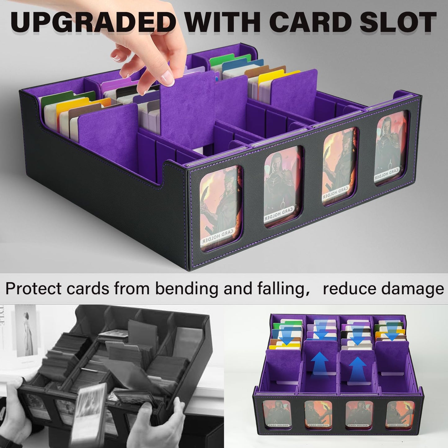 Card Storage Box For Trading Cards, 3000+ Mtg Deck Box With 24 Colorful Dividers & 4 Card Supports, Commander Card Collection Bo