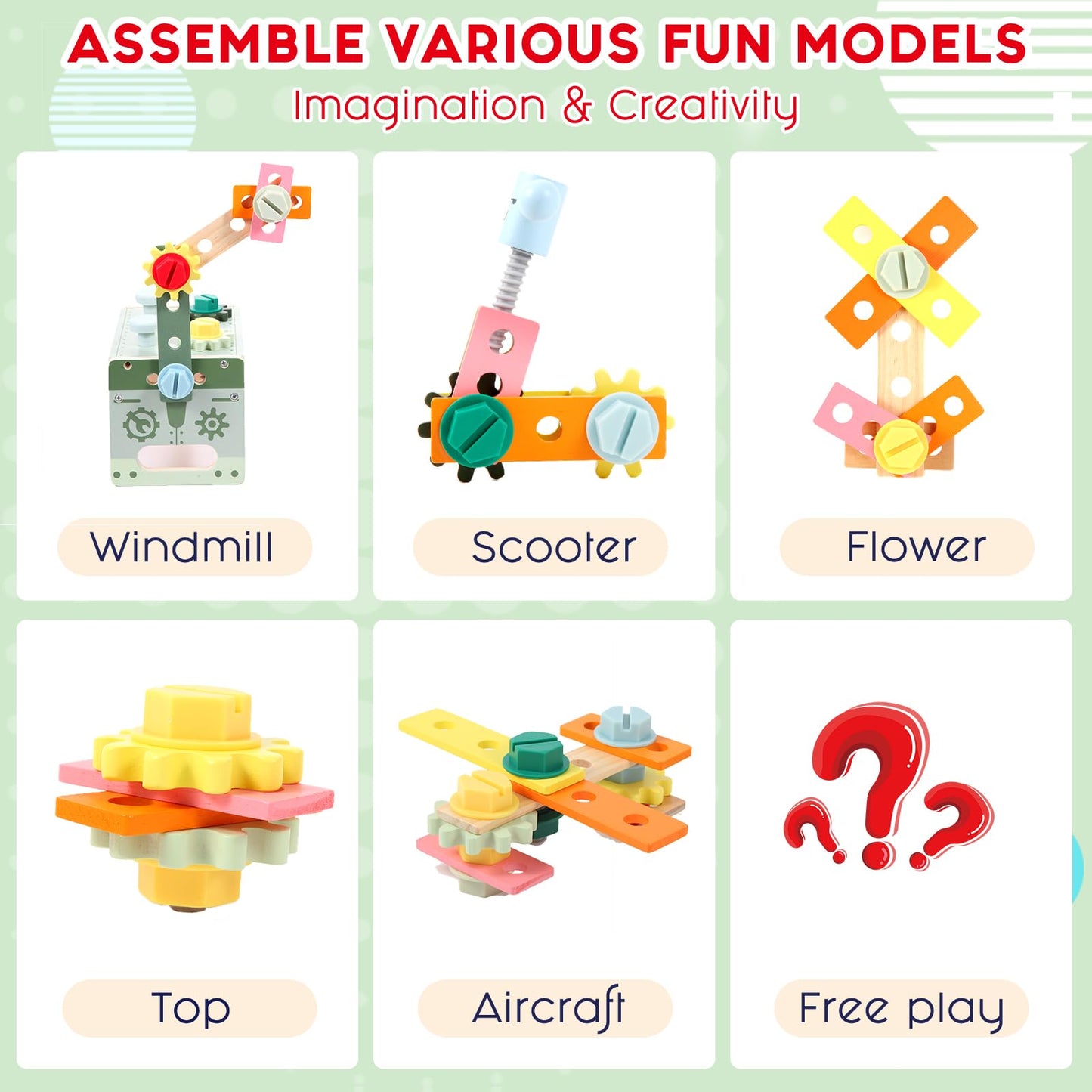 Asweets Kids Tool Set, Wooden Toddler Tool Bench with Box, Montessori STEM Educational Pretend Play Construction Toys, Birthday