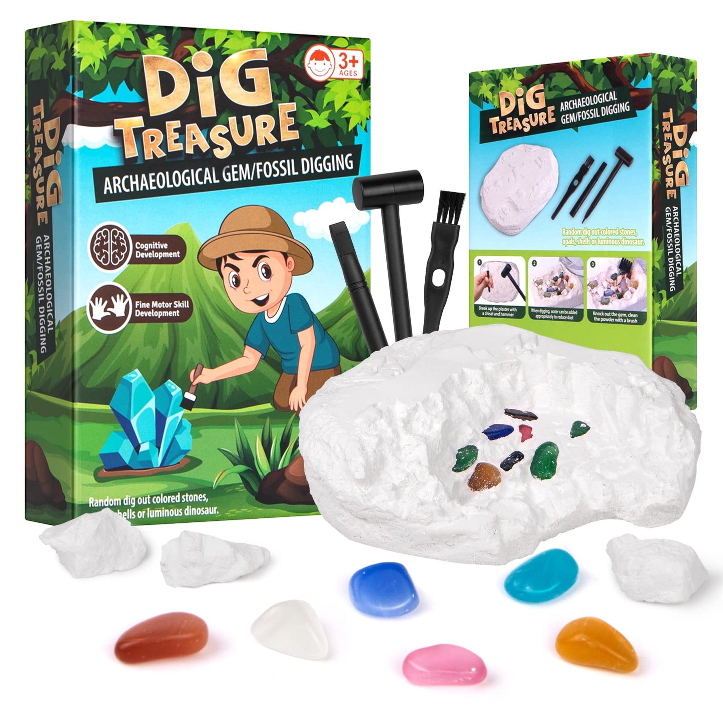 Gemstone Gem Dig Kit, Crystals Digging Set, Educational Diy Toys Science Kit-Dig Up Unique Real Gemstone, Geology Archaeology Gi