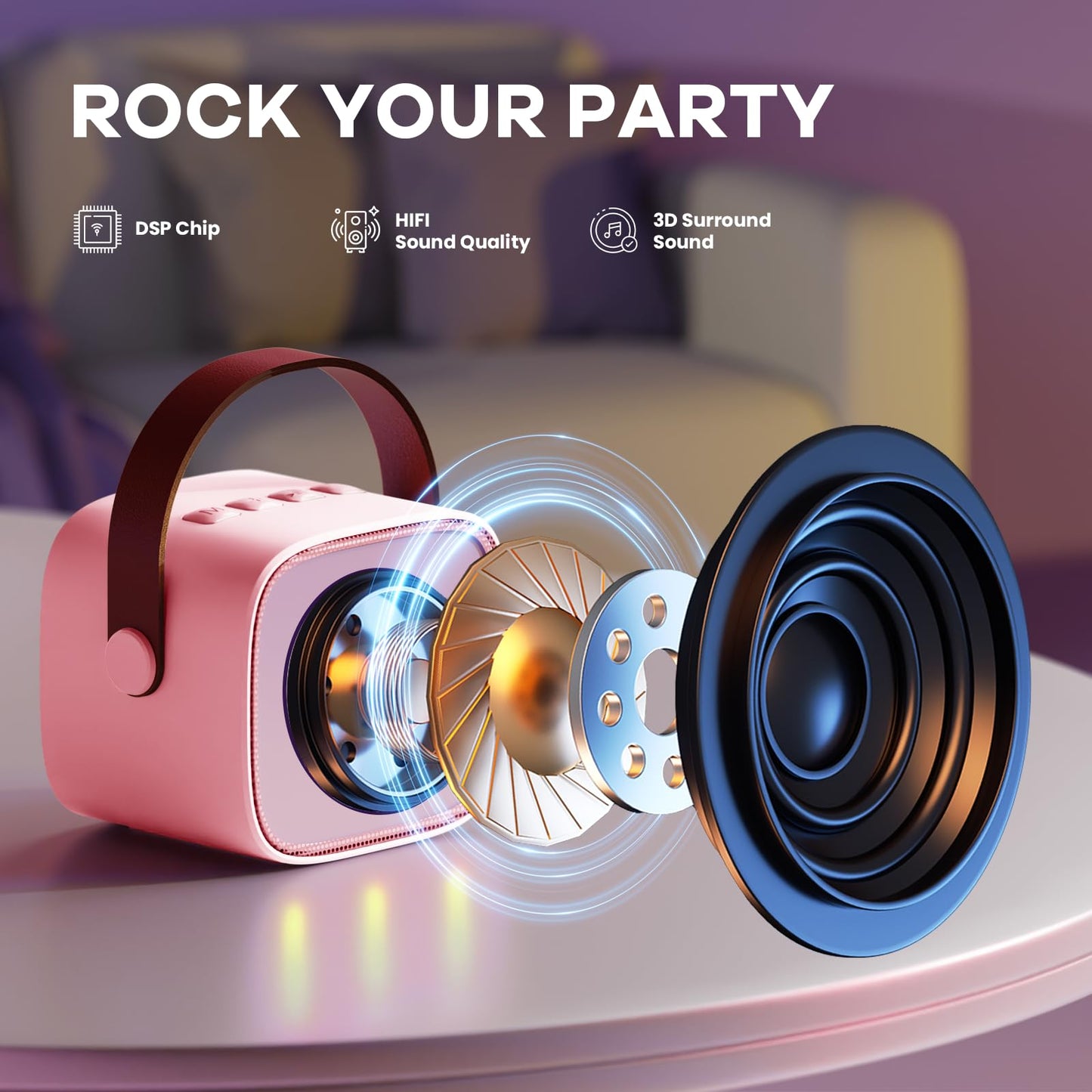 Yll Mini Karaoke Machine For Kids Adults, Portable Bluetooth Speaker With 2 Wireless Microphones, Toys Birthday Easter Gifts For Girls 4, 5, 6, 7, 8, 9, 10, 11, 12+ Years Old Toddler Teens(Rose)