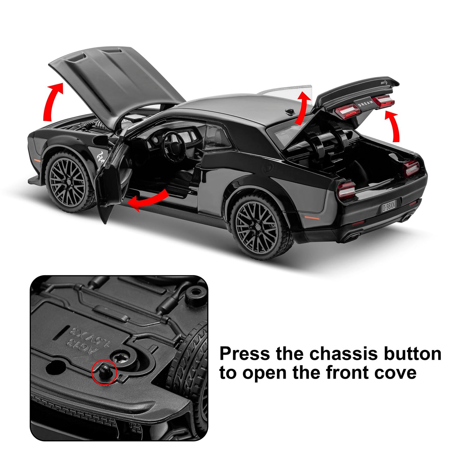 Hellcat Toy Model Car for Kids 1: 32 Scale Dodge Challenger Die cast Metel Toy Cars for Pull Back Model Car Hellcat with Sound a