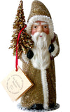 91712 - Schaller Paper Mache Candy Container - Santa w Gold Coat and Tree - 6H x 3W x 2.5D