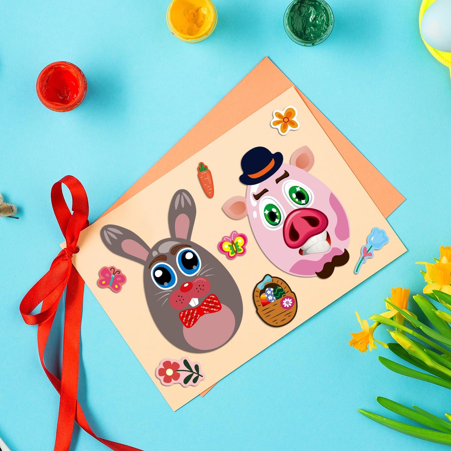Smilinfit 24 Sheet Easter Stickers For Kids Toddlers, Easter Basket Stuffers, Make A Face Sticker Sheets Easter Crafts Activitie