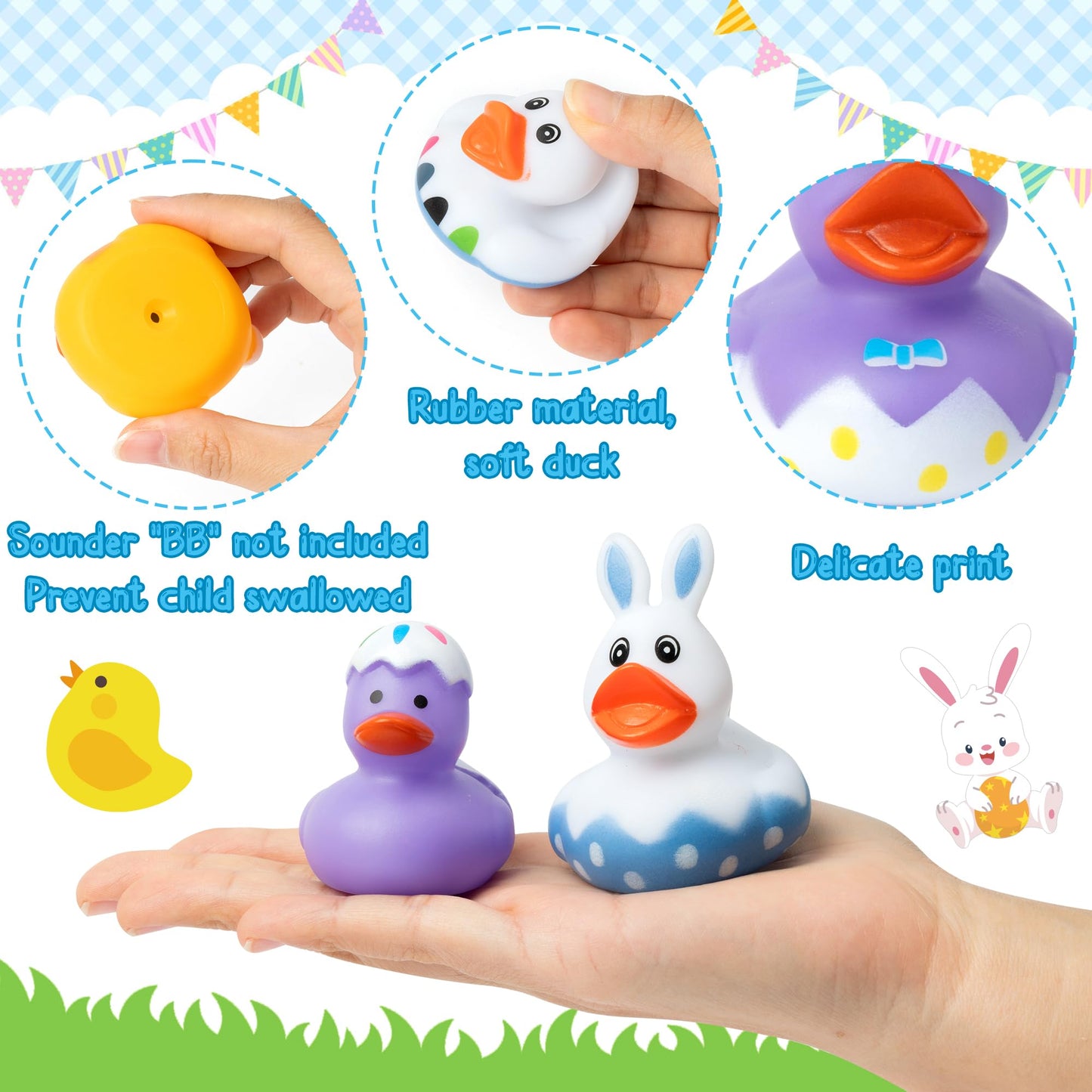 H1Vojoxo Easter Rubber Ducks For Cruise - 60Pcs Assorted Bunny Rubber Duckies For Kids Pool Bath Toy Bag Fillers Gifts Cruise Du