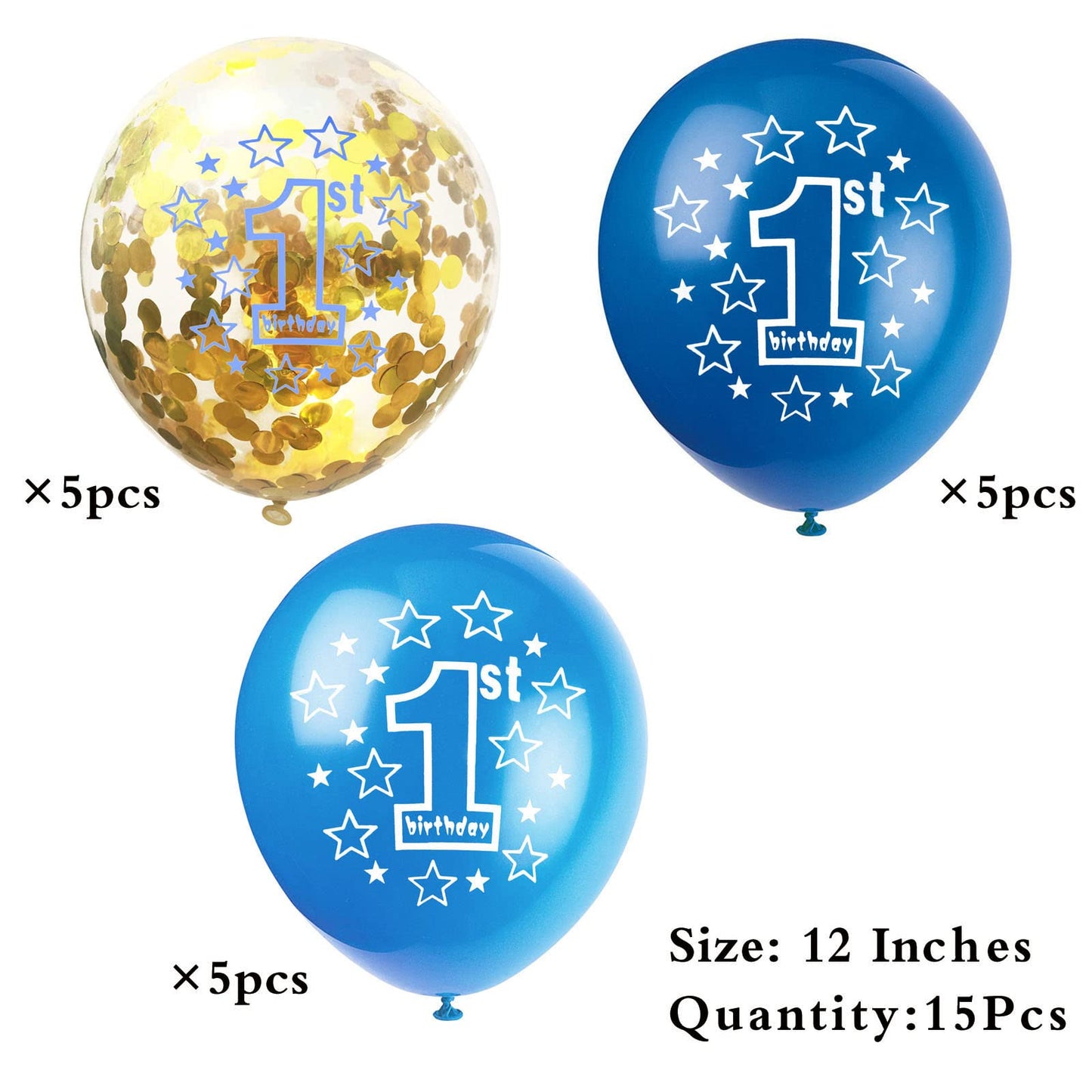 Shuntai First Birthday Balloons Blue 1St Birthday Party Decorations Gold Latex Confetti Balloon For 1 Birthday Themes Party Supp