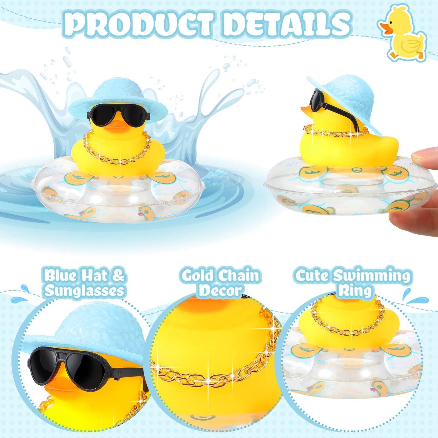 Sotiff Mini Rubber Ducks Bulk For Kids Children Cute Yellow Duck Toy For Dashboard Of Car Bathtub Ornaments With Sunglasses Swim Ring Mini Hat Necklace And For Baby Shower(12 Sets,Cute)