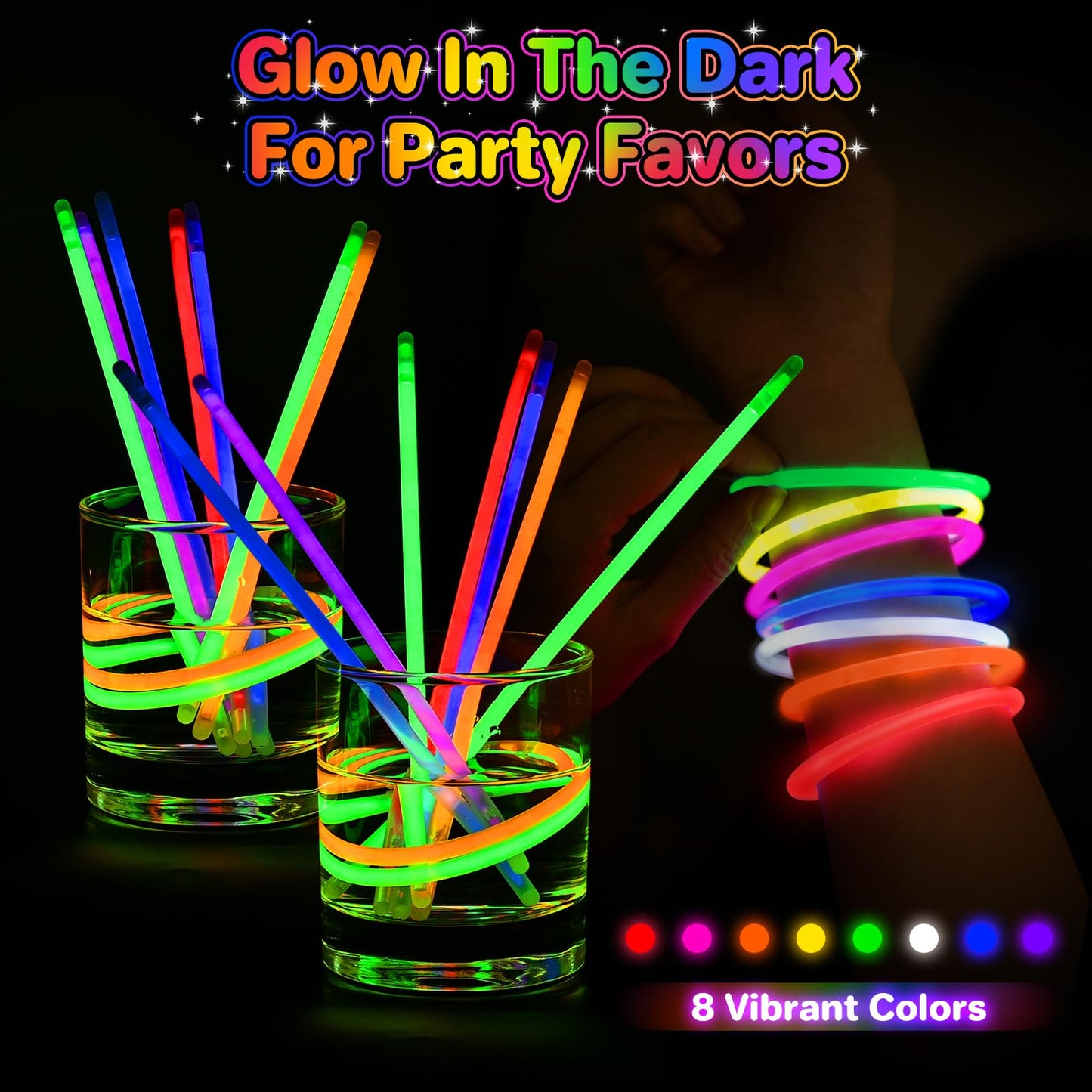 Springflower 100 Pcs Glow Sticks Bulk Party Favors, 8' Glow In The Dark Party Supplies, Light Sticks For Party Favors Glow Necklaces And Bracelets For Kids Or Adults