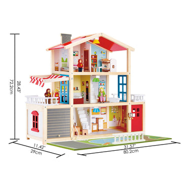 Hape Doll Family Mansion| Award Winning 10 Bedroom Doll House, Wooden Play Mansion With Accessories For Ages 3+ Years