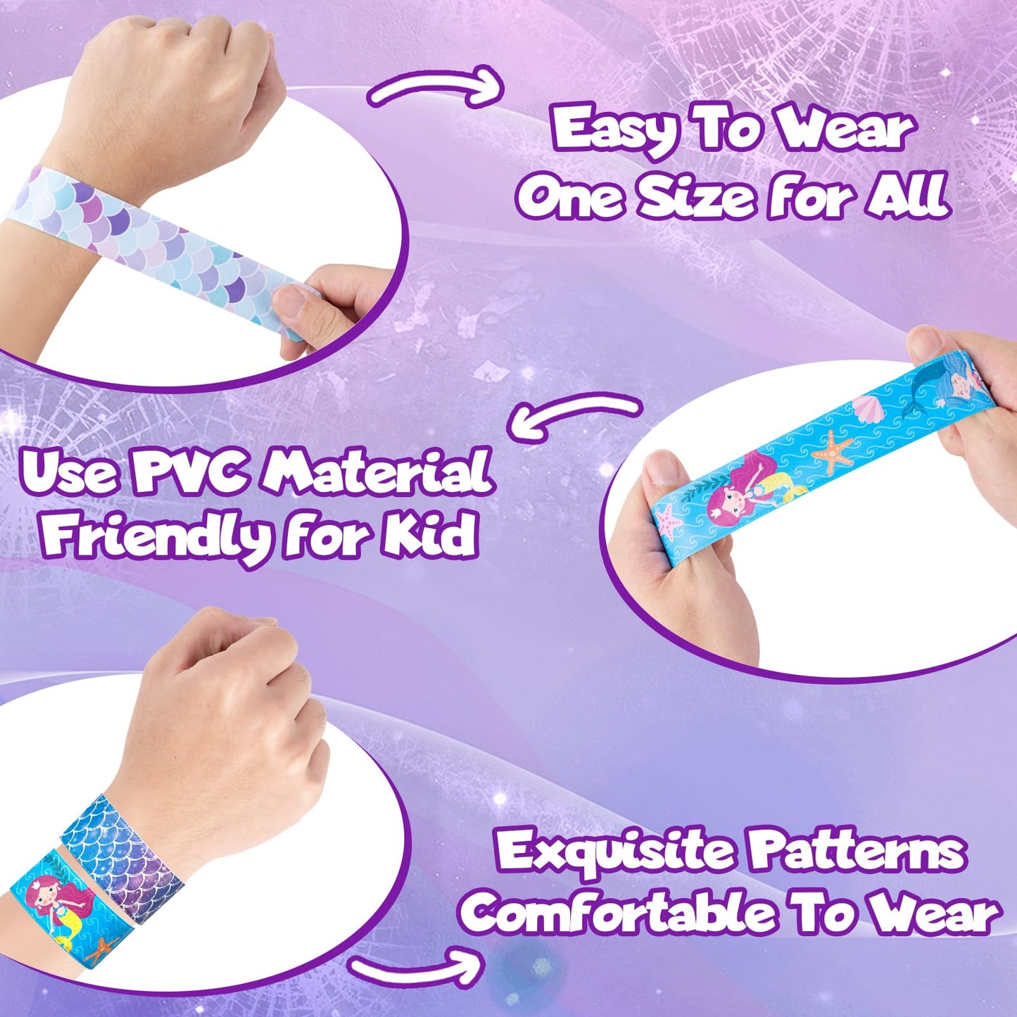 Dmight Mermaid Party Favors 30 Pcs Silicone Wristband Slap Bracelets Goody Bag Favors For Boys Girls Mermaid Birthday Party Unde