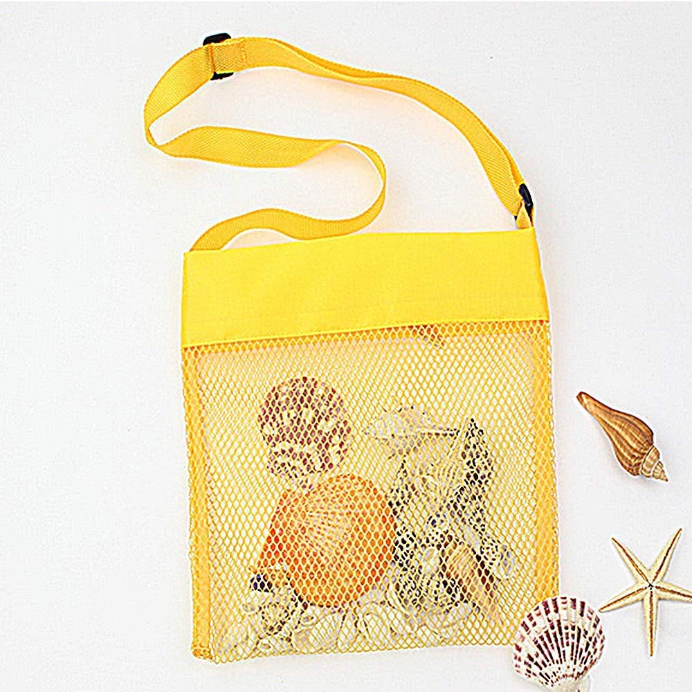 Asdsinforu Beach Bag Cooler Colorful Mesh Toy Tote Bag Breathable Sea Shell Bags with Adjustable Carrying Straps Yellow, Rose Re