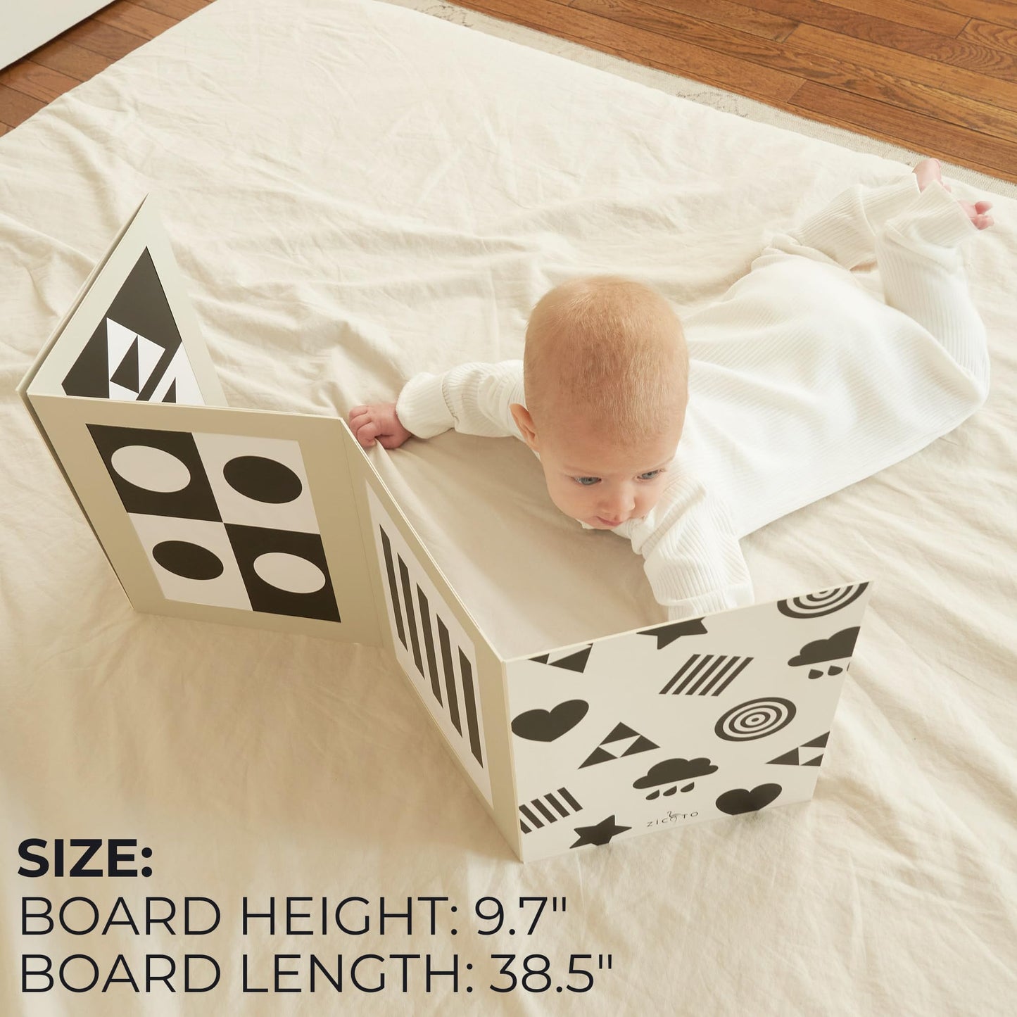 High Contrast Tummy Time Toy For Baby With Large Black And White Cards - Stimulating Sensory Development Boards & Mirror For Babies & Infants 0-3 Months - Twelve Montessori Patterns That Newborns Love