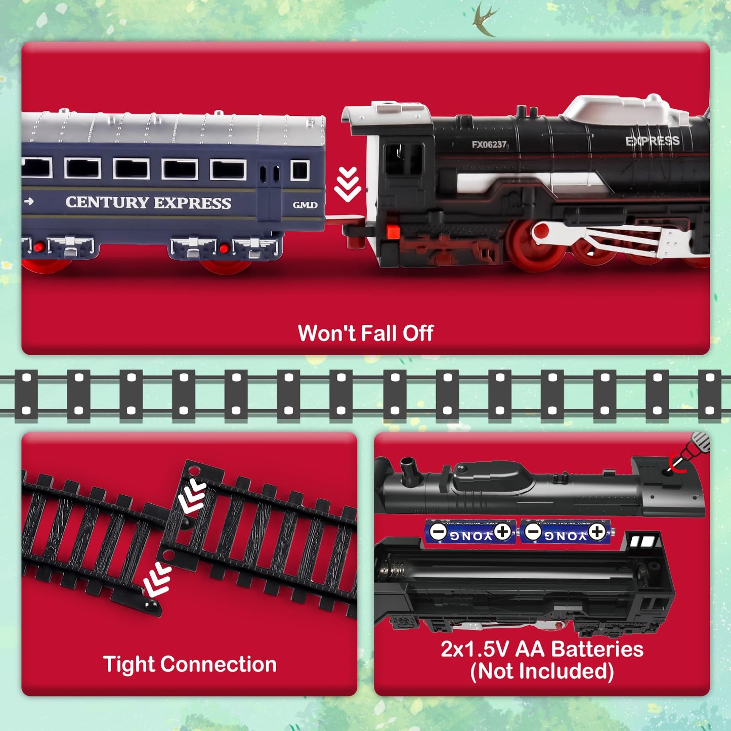 Deao Train Set With Light For Kids, Cargo Cars And Long Track For Boys & Girls Aged 3-12, Train Toys Railway Kits With Signposts & Trees, Electric Train Race Track Playset,Great For Birthday & Xmas