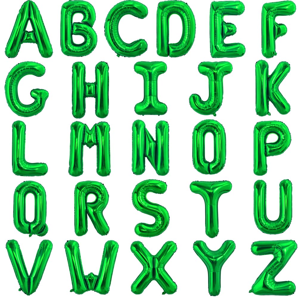 Toniful 52 Pieces 16 Inch Green Letter A-Z Balloons,Custom Phrase Mylar Foil Alphabet Letter Diy Personalized Phrase Banner For