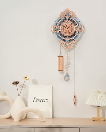 Robotime Clock Wooden Puzzle, 3D Puzzle For Adults Wooden Metal Mechanical Model Clock Kits To Build, Hobbies Gift For Men Aesthetic Diy Decoration Wall Clock With Pendulum