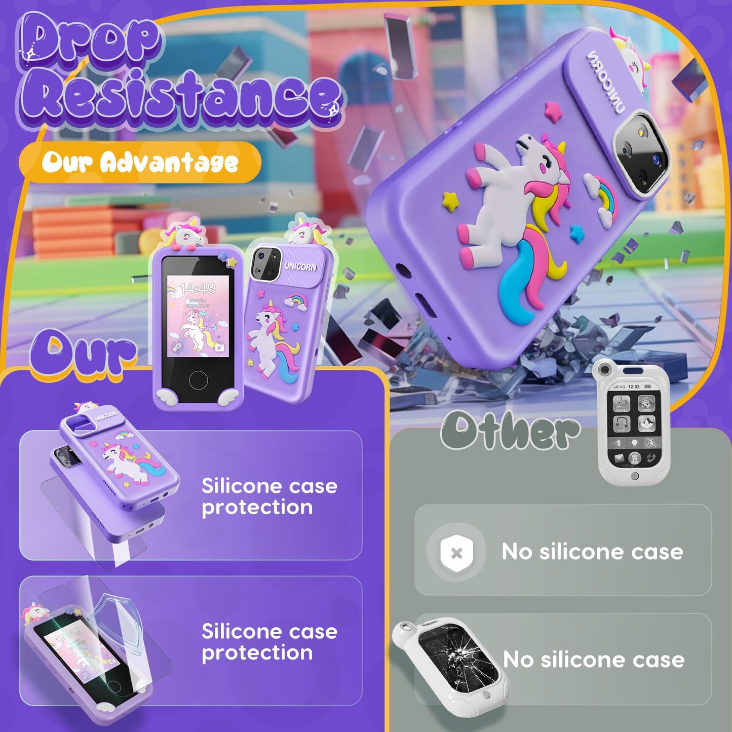 Kids Smart Phone Toys for Girls,Unicorn Gift Toys for Girls Ages 3-9 Christmas Birthday Gifts Mini Smart Phone Toys with 2.8'' T
