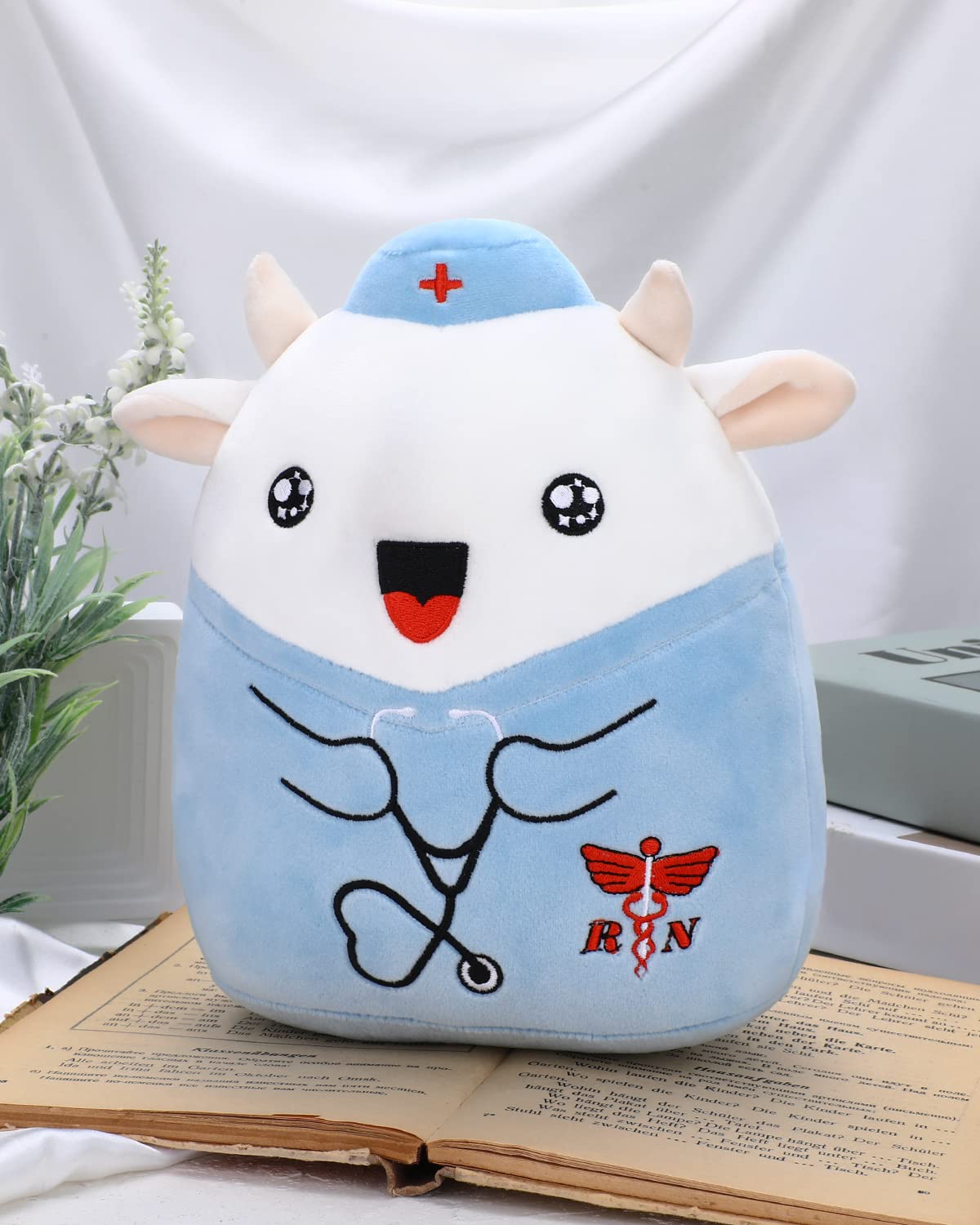 refavor Nurse Cow Stuffed Animal - 8 Navy Plush Toy for RN Gifts, Graduation, Nursing Students, Soft Cow Plushies, Bell Color