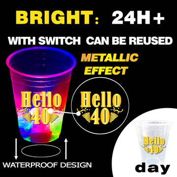 Mishunyus 24 Pcs Glow 40Th Birthday Decorations For Men/Women Birthday Party Supply, 40 Birthday Party Cups, 40Th Cups For 40Th