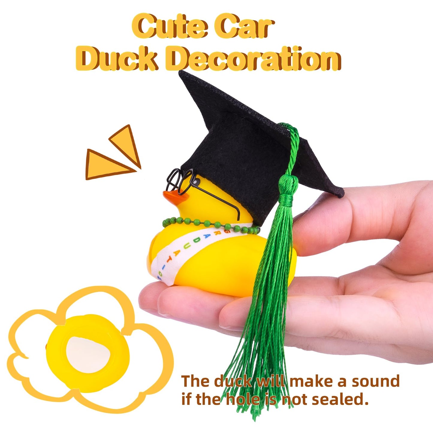 CoFuBcad Graduation Ducks Car Dashboard Decorations 2 Pack Rubber Duck Car Ornaments Accessories with Mini Graduation Hats Sashe