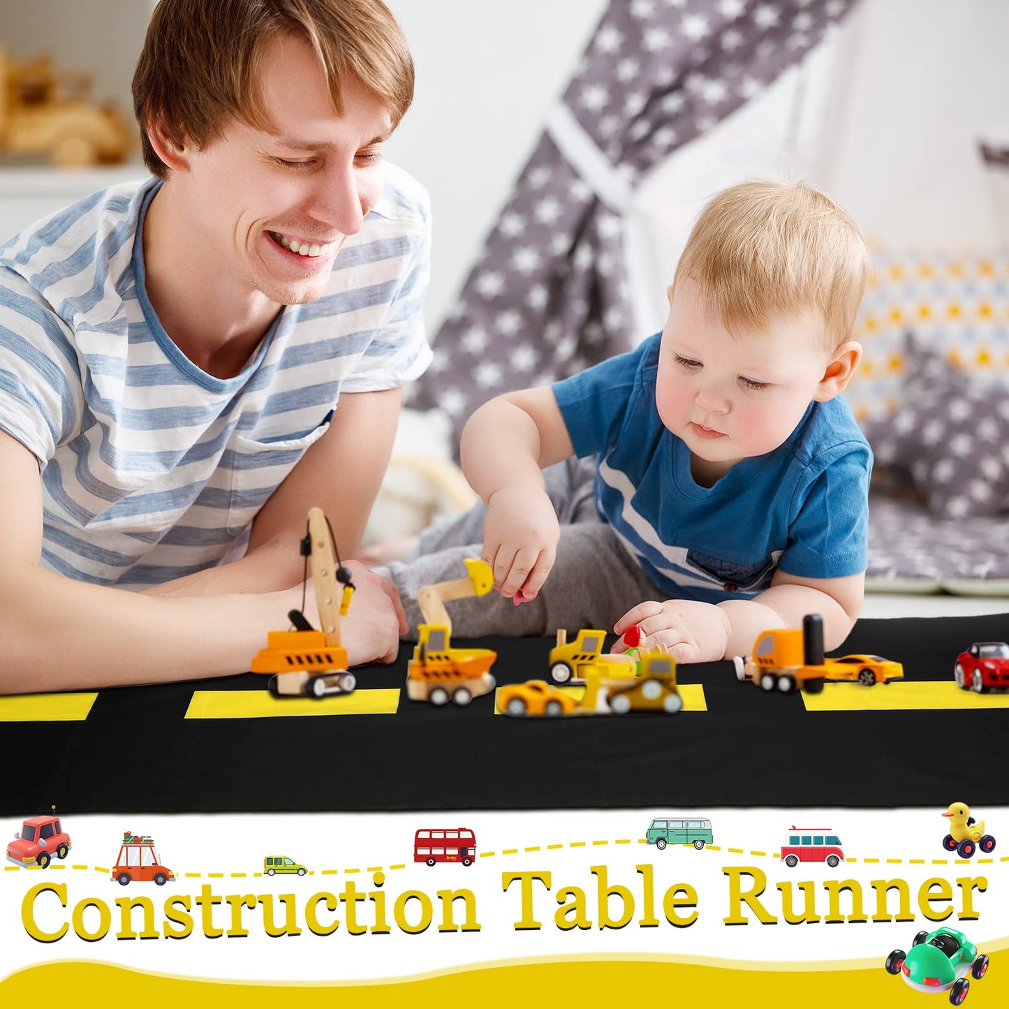Construction Table Runner Racetrack Floor Ground Construction Tablecloths Road Table Runner for Cars Birthday Party Runway Theme