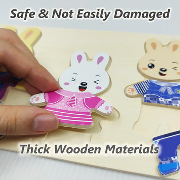 Lilybeauty Wooden Bunny Family Dress-Up Puzzle Box For Toddlers(72Pcs),Change Clothes Puzzle Games, Preschool Learning Activitie