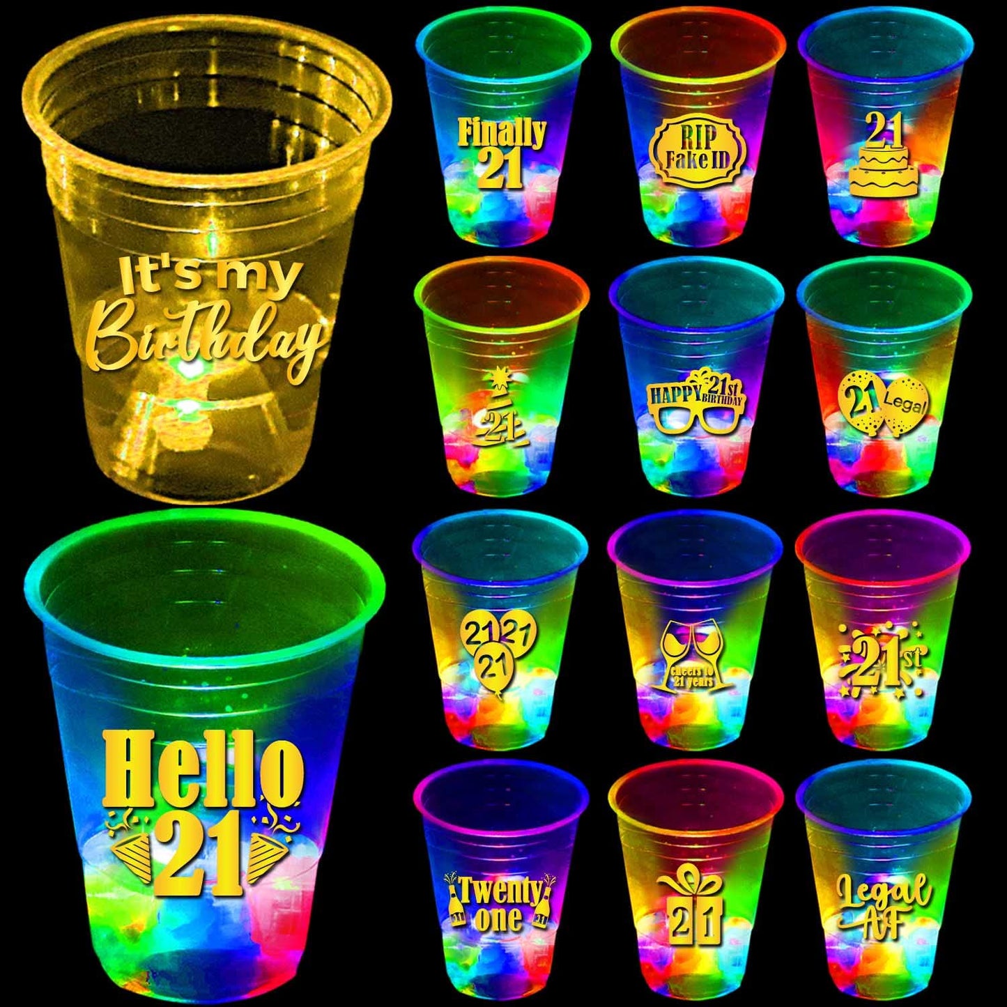 Mishunyus 24 Pcs Glowing 21St Birthday Him, Happy 21St Cups, Birthday Decorations Black, Gold Cheer To 21 Years, For Finally Leg