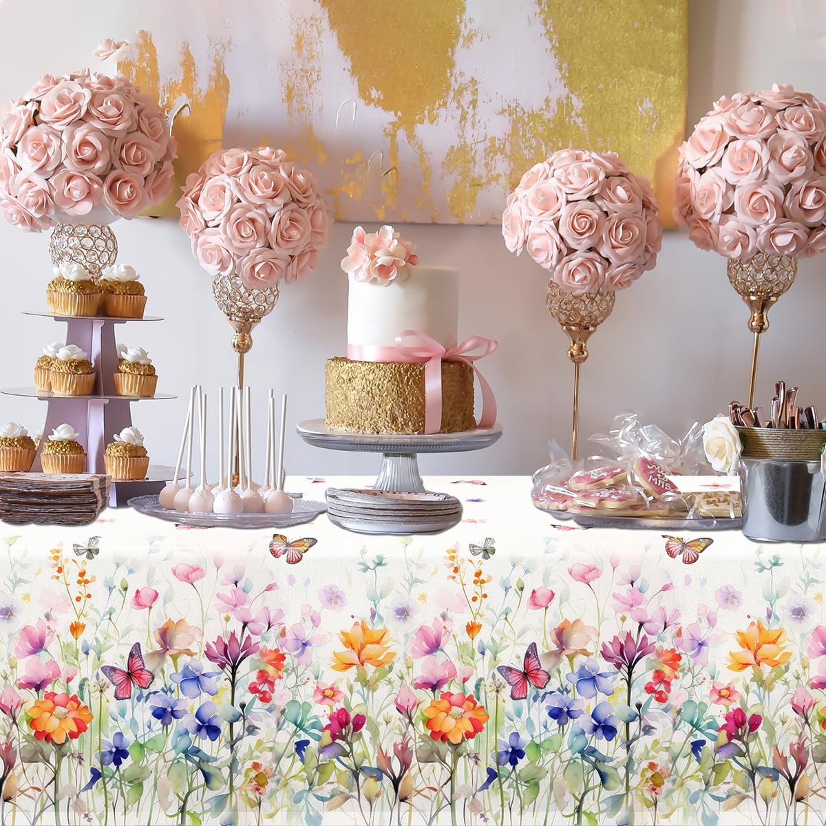 Hakoti Wildflower Baby Shower Decorations - 3Pcs Wildflower Tablecloth Wildflower Baby In Bloom Party Tablecloth Floral Theme Su