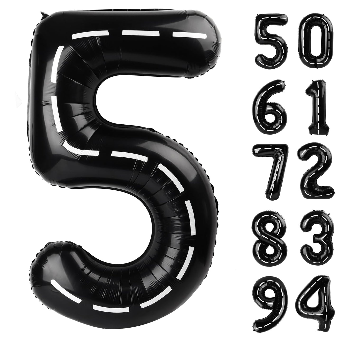 Race Car 5 Balloon, Number Balloons 40 Inch, 5Th Black Birthday Balloon Decorations, Race Car Birthday Party Supplies, 5 Number
